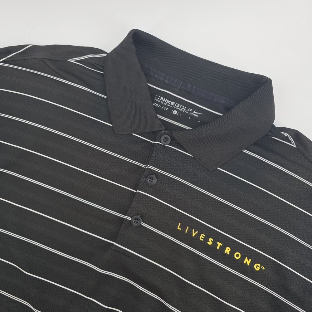Nike Golf Dri-Fit Shirt Polo Mens L‎ Black Stripes Livestrong Rugby Performance